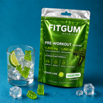 Fitgum Pre-Workout Gummies Venom Lime avec verre de glaçons et gummies